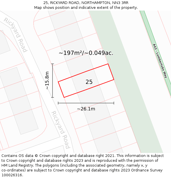 25, RICKYARD ROAD, NORTHAMPTON, NN3 3RR: Plot and title map