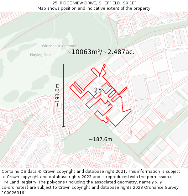 25, RIDGE VIEW DRIVE, SHEFFIELD, S9 1EF: Plot and title map