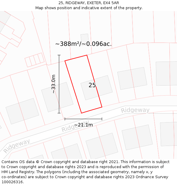 25, RIDGEWAY, EXETER, EX4 5AR: Plot and title map