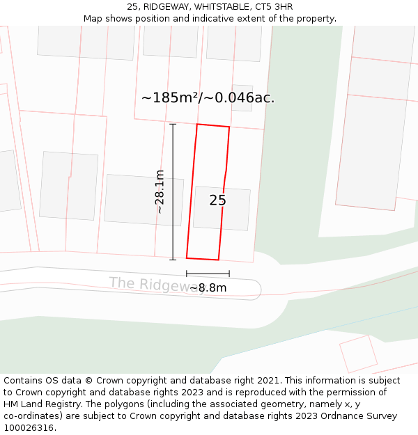 25, RIDGEWAY, WHITSTABLE, CT5 3HR: Plot and title map