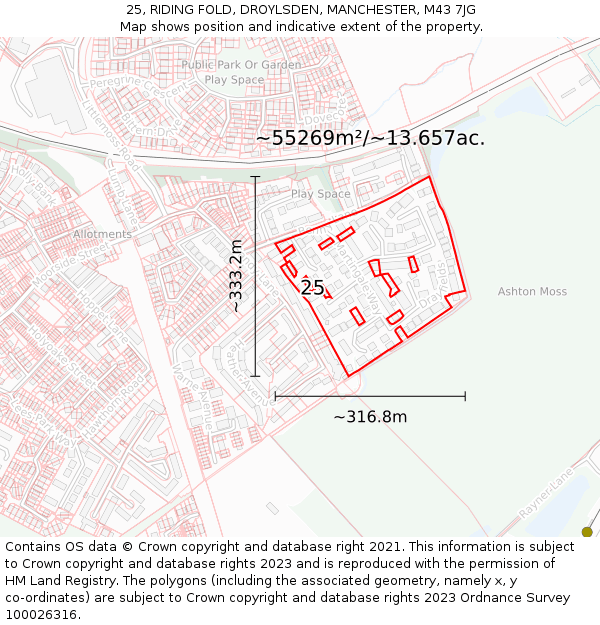 25, RIDING FOLD, DROYLSDEN, MANCHESTER, M43 7JG: Plot and title map
