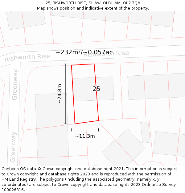 25, RISHWORTH RISE, SHAW, OLDHAM, OL2 7QA: Plot and title map
