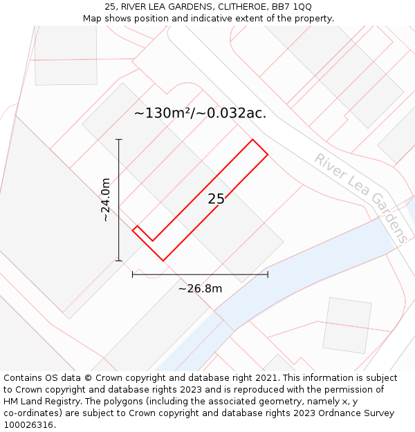 25, RIVER LEA GARDENS, CLITHEROE, BB7 1QQ: Plot and title map