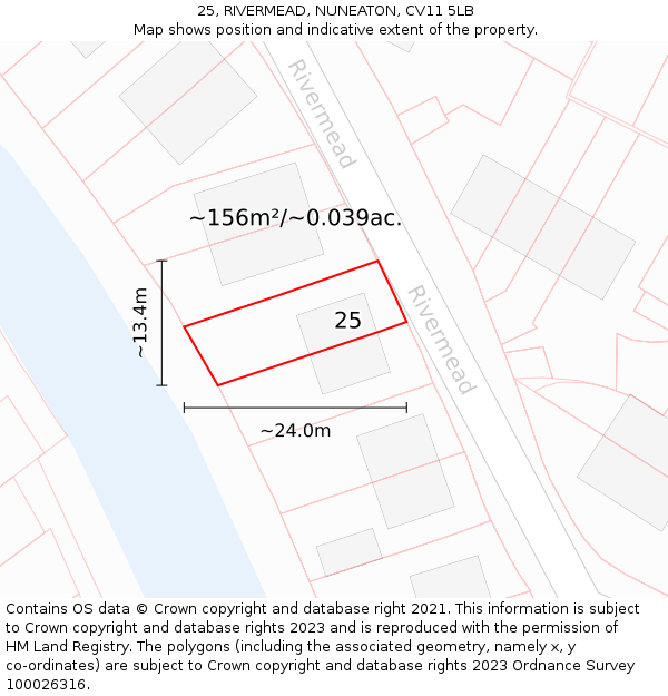 25, RIVERMEAD, NUNEATON, CV11 5LB: Plot and title map