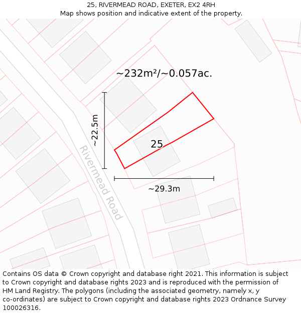 25, RIVERMEAD ROAD, EXETER, EX2 4RH: Plot and title map