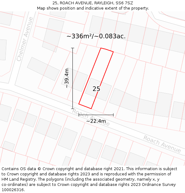 25, ROACH AVENUE, RAYLEIGH, SS6 7SZ: Plot and title map