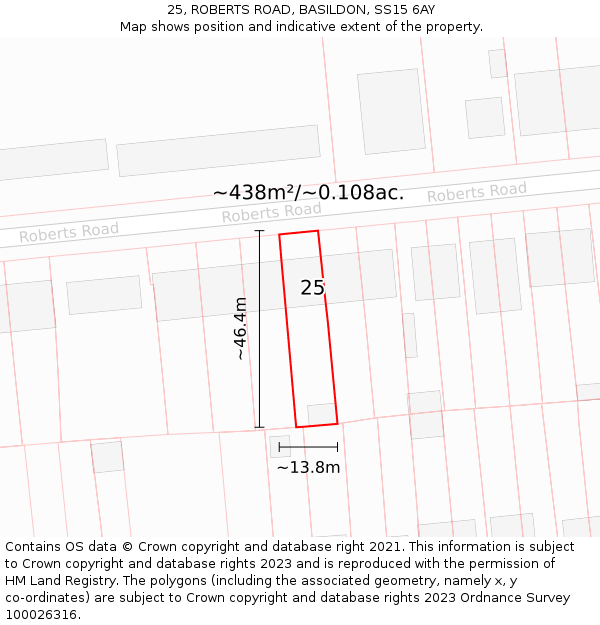 25, ROBERTS ROAD, BASILDON, SS15 6AY: Plot and title map