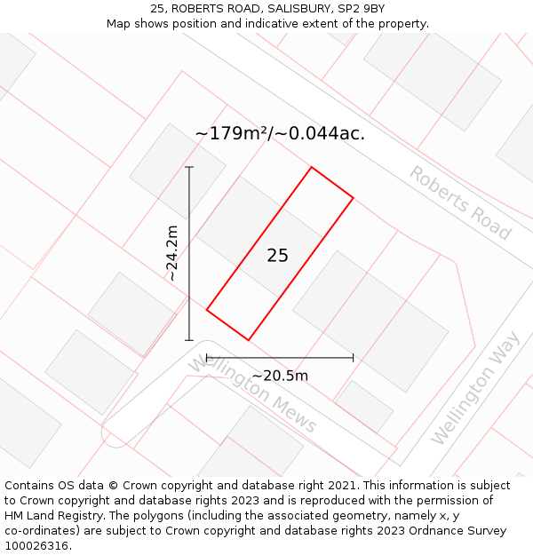 25, ROBERTS ROAD, SALISBURY, SP2 9BY: Plot and title map