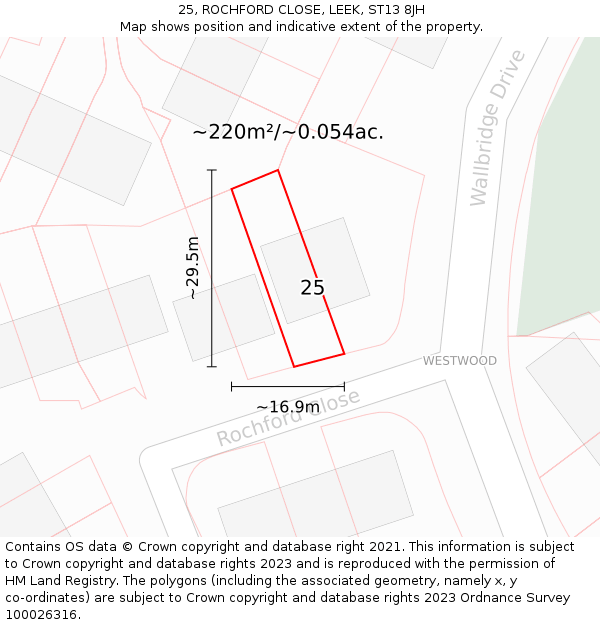 25, ROCHFORD CLOSE, LEEK, ST13 8JH: Plot and title map