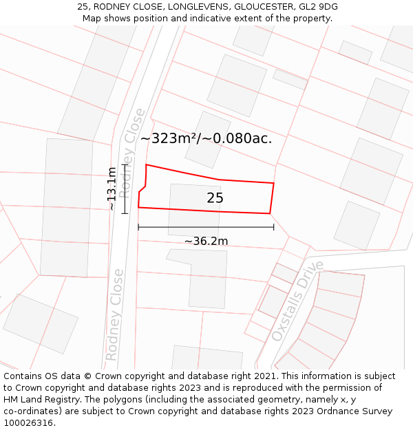 25, RODNEY CLOSE, LONGLEVENS, GLOUCESTER, GL2 9DG: Plot and title map