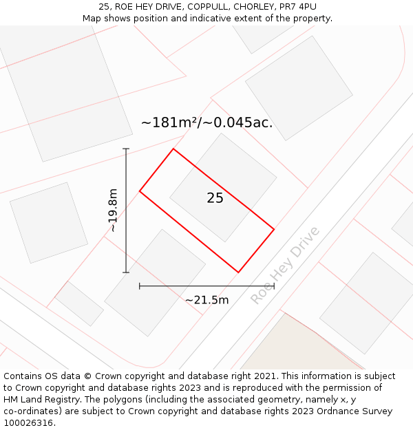 25, ROE HEY DRIVE, COPPULL, CHORLEY, PR7 4PU: Plot and title map