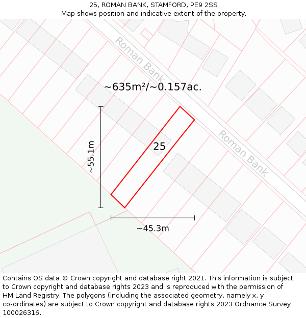25, ROMAN BANK, STAMFORD, PE9 2SS: Plot and title map