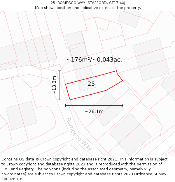 25, ROMESCO WAY, STAFFORD, ST17 4XJ: Plot and title map