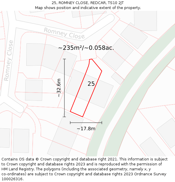 25, ROMNEY CLOSE, REDCAR, TS10 2JT: Plot and title map