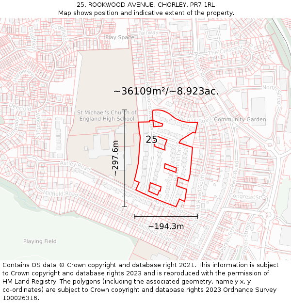 25, ROOKWOOD AVENUE, CHORLEY, PR7 1RL: Plot and title map