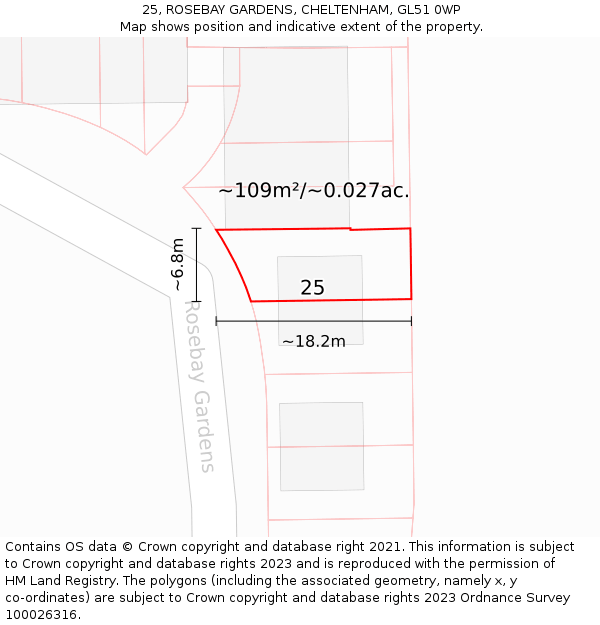 25, ROSEBAY GARDENS, CHELTENHAM, GL51 0WP: Plot and title map