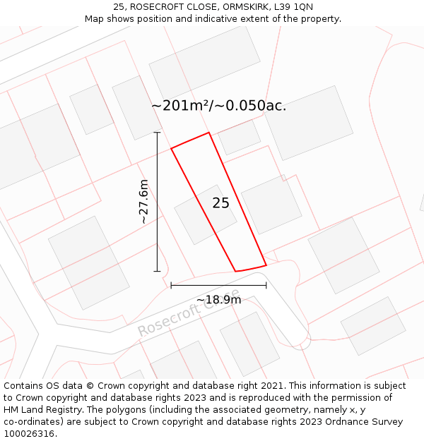 25, ROSECROFT CLOSE, ORMSKIRK, L39 1QN: Plot and title map