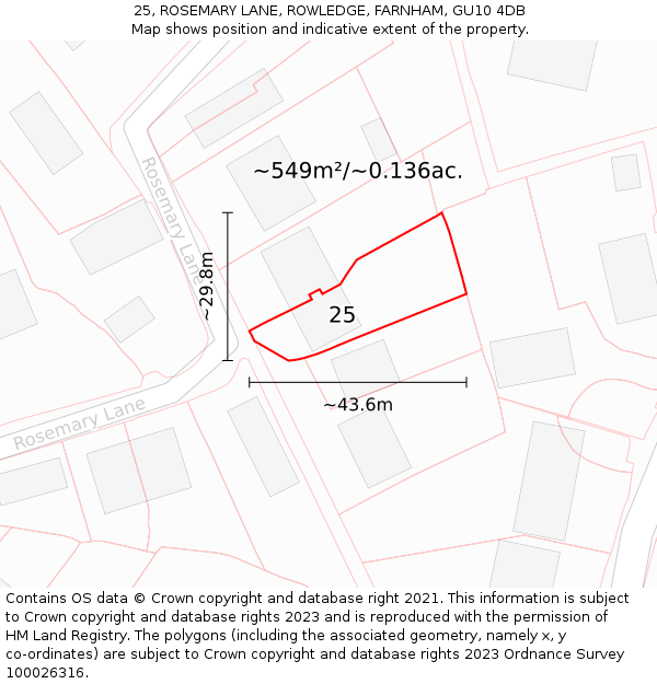 25, ROSEMARY LANE, ROWLEDGE, FARNHAM, GU10 4DB: Plot and title map