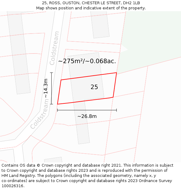 25, ROSS, OUSTON, CHESTER LE STREET, DH2 1LB: Plot and title map