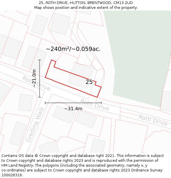 25, ROTH DRIVE, HUTTON, BRENTWOOD, CM13 2UD: Plot and title map