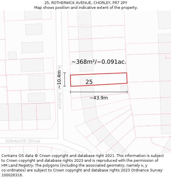 25, ROTHERWICK AVENUE, CHORLEY, PR7 2PY: Plot and title map