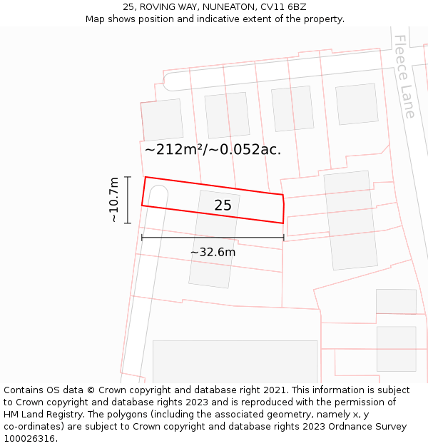 25, ROVING WAY, NUNEATON, CV11 6BZ: Plot and title map