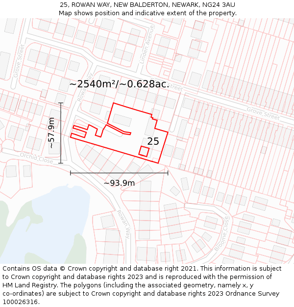 25, ROWAN WAY, NEW BALDERTON, NEWARK, NG24 3AU: Plot and title map