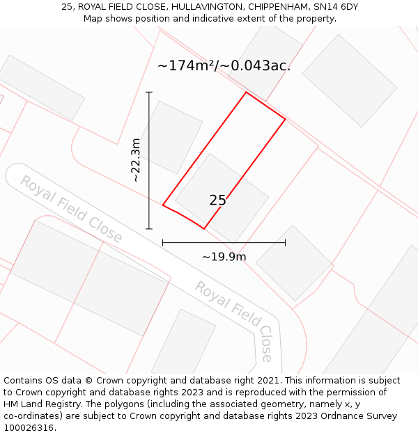 25, ROYAL FIELD CLOSE, HULLAVINGTON, CHIPPENHAM, SN14 6DY: Plot and title map