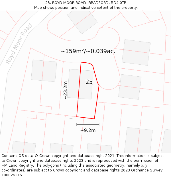 25, ROYD MOOR ROAD, BRADFORD, BD4 0TR: Plot and title map