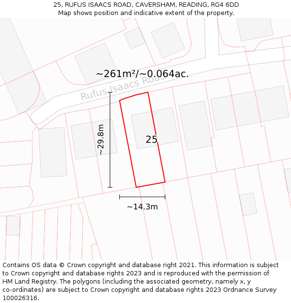 25, RUFUS ISAACS ROAD, CAVERSHAM, READING, RG4 6DD: Plot and title map