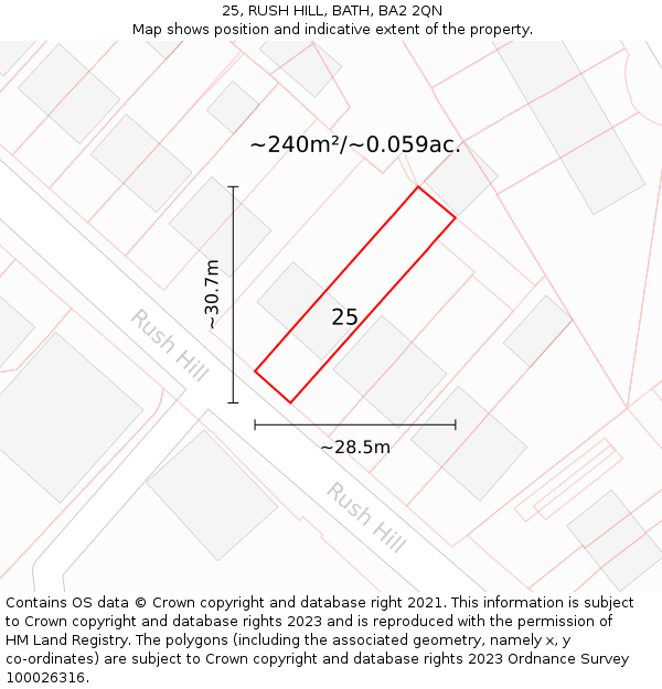 25, RUSH HILL, BATH, BA2 2QN: Plot and title map