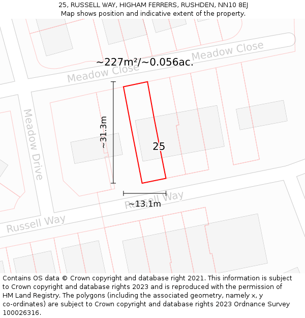 25, RUSSELL WAY, HIGHAM FERRERS, RUSHDEN, NN10 8EJ: Plot and title map