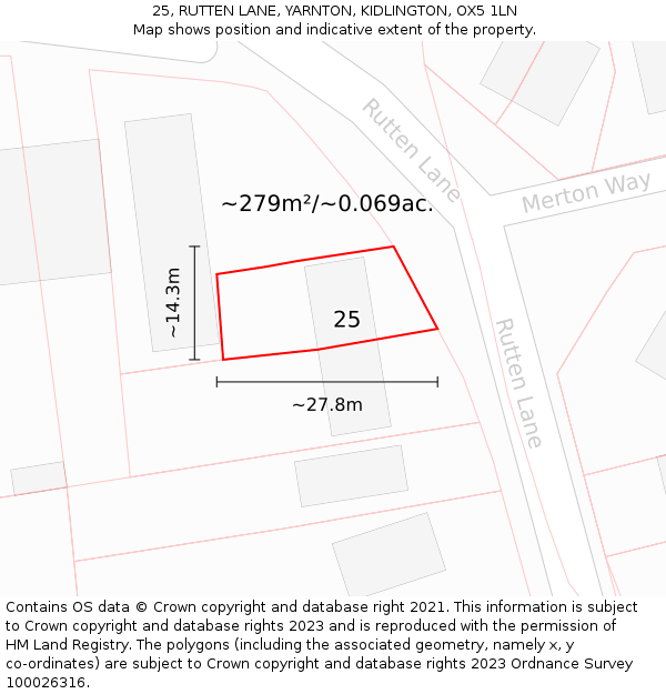 25, RUTTEN LANE, YARNTON, KIDLINGTON, OX5 1LN: Plot and title map