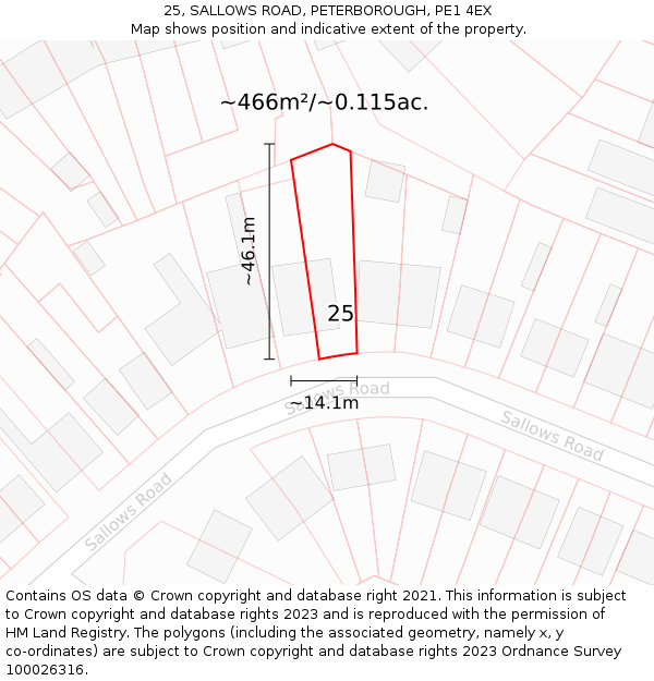 25, SALLOWS ROAD, PETERBOROUGH, PE1 4EX: Plot and title map