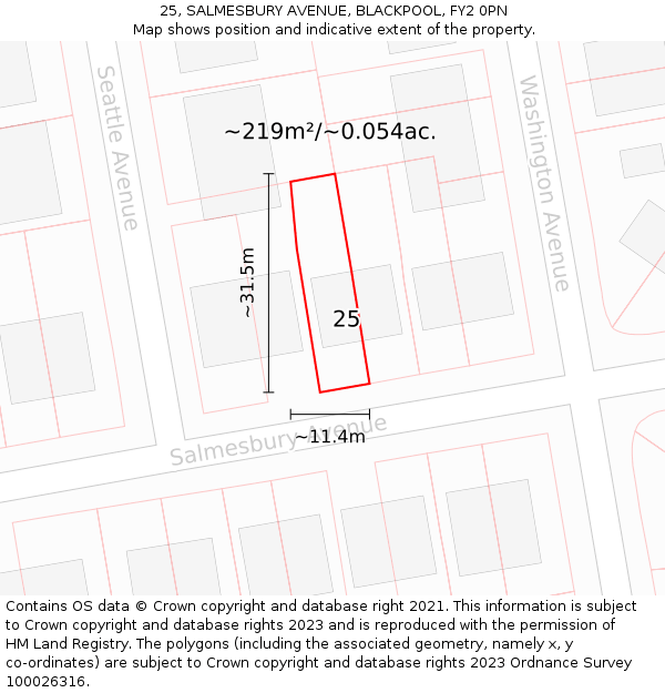 25, SALMESBURY AVENUE, BLACKPOOL, FY2 0PN: Plot and title map