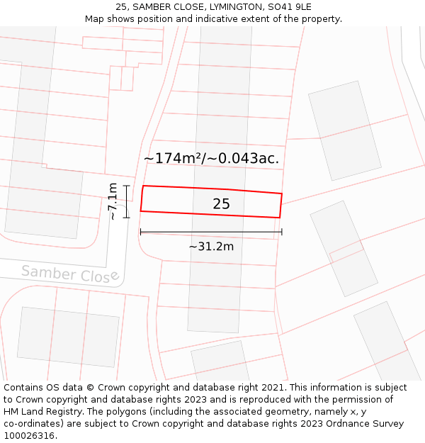 25, SAMBER CLOSE, LYMINGTON, SO41 9LE: Plot and title map