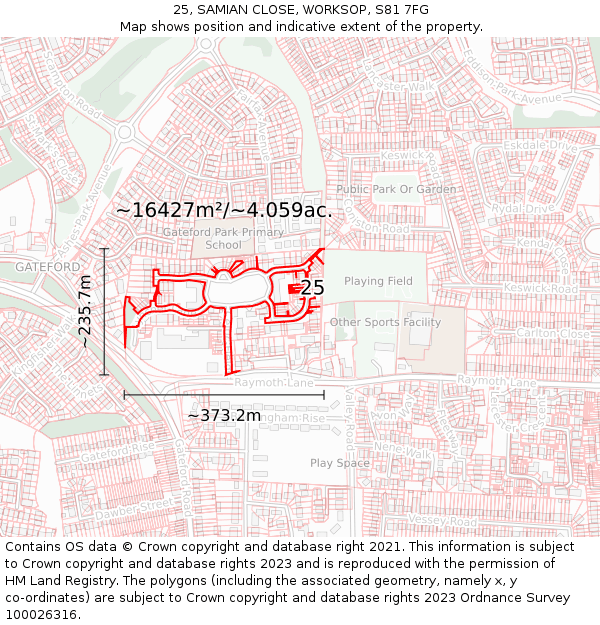 25, SAMIAN CLOSE, WORKSOP, S81 7FG: Plot and title map