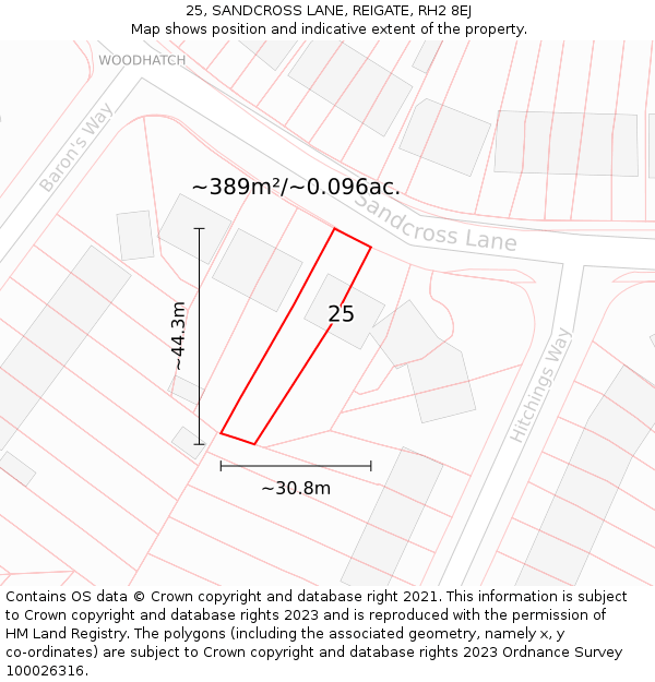 25, SANDCROSS LANE, REIGATE, RH2 8EJ: Plot and title map