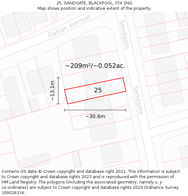 25, SANDGATE, BLACKPOOL, FY4 2NG: Plot and title map