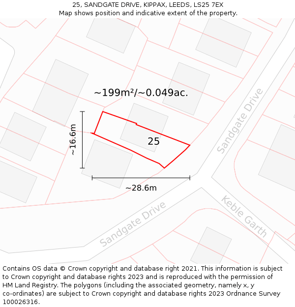 25, SANDGATE DRIVE, KIPPAX, LEEDS, LS25 7EX: Plot and title map