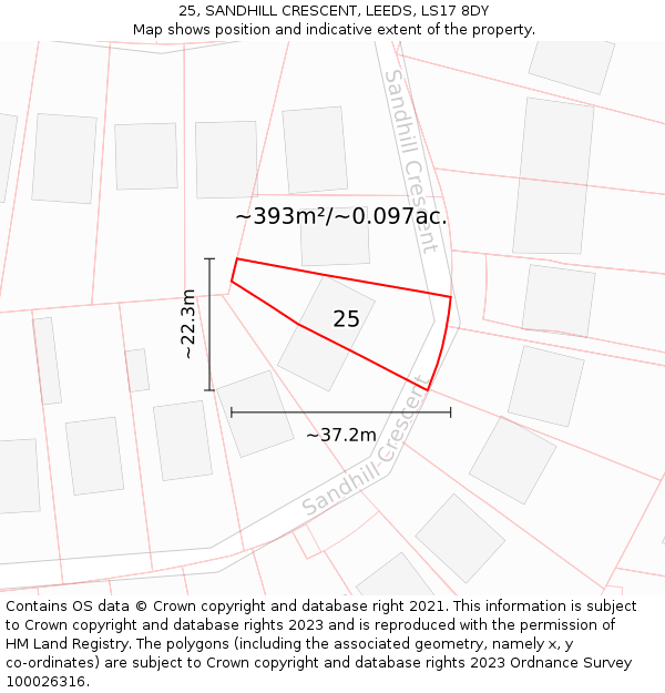 25, SANDHILL CRESCENT, LEEDS, LS17 8DY: Plot and title map