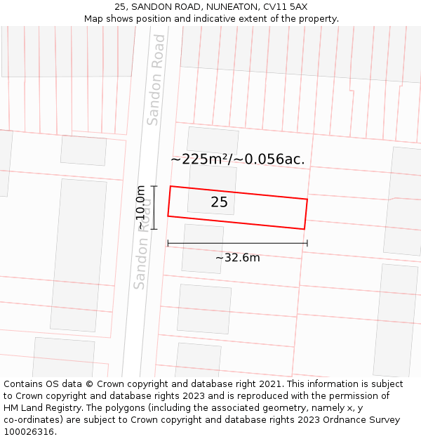 25, SANDON ROAD, NUNEATON, CV11 5AX: Plot and title map