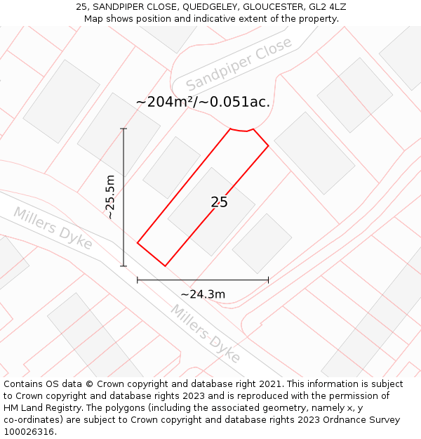 25, SANDPIPER CLOSE, QUEDGELEY, GLOUCESTER, GL2 4LZ: Plot and title map