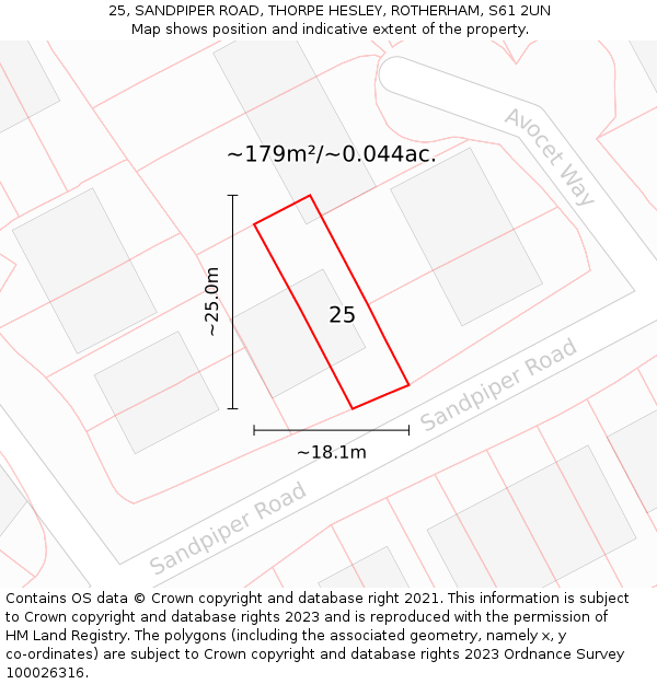 25, SANDPIPER ROAD, THORPE HESLEY, ROTHERHAM, S61 2UN: Plot and title map