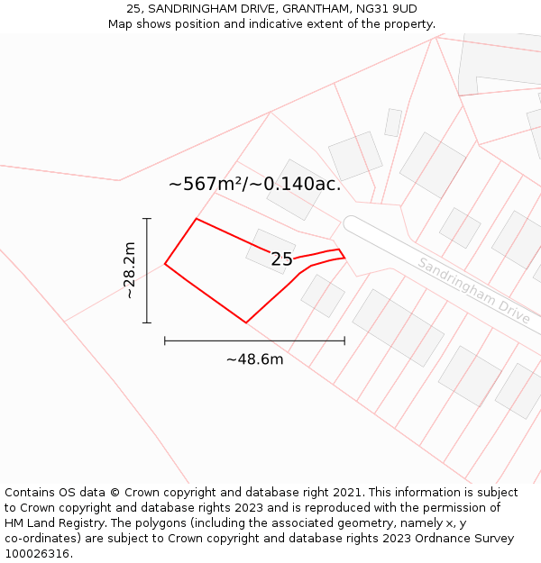 25, SANDRINGHAM DRIVE, GRANTHAM, NG31 9UD: Plot and title map