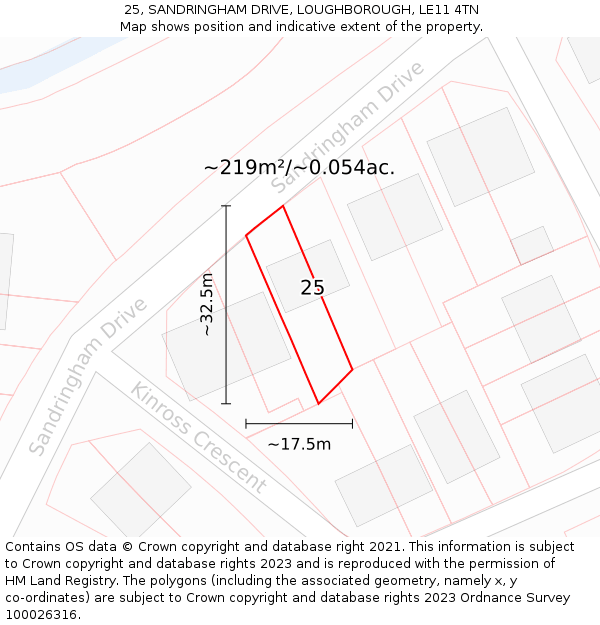 25, SANDRINGHAM DRIVE, LOUGHBOROUGH, LE11 4TN: Plot and title map
