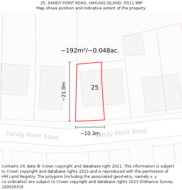 25, SANDY POINT ROAD, HAYLING ISLAND, PO11 9RP: Plot and title map
