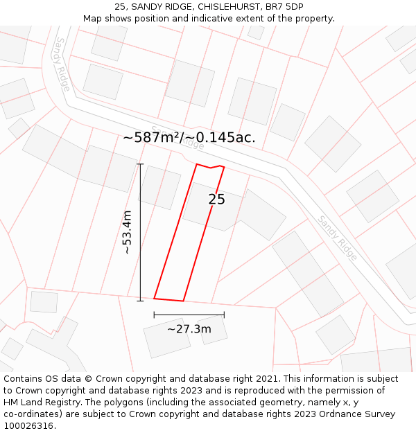 25, SANDY RIDGE, CHISLEHURST, BR7 5DP: Plot and title map