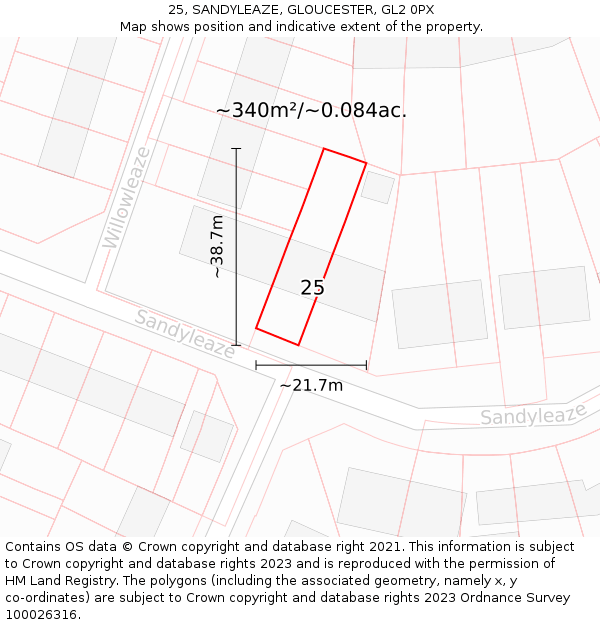 25, SANDYLEAZE, GLOUCESTER, GL2 0PX: Plot and title map
