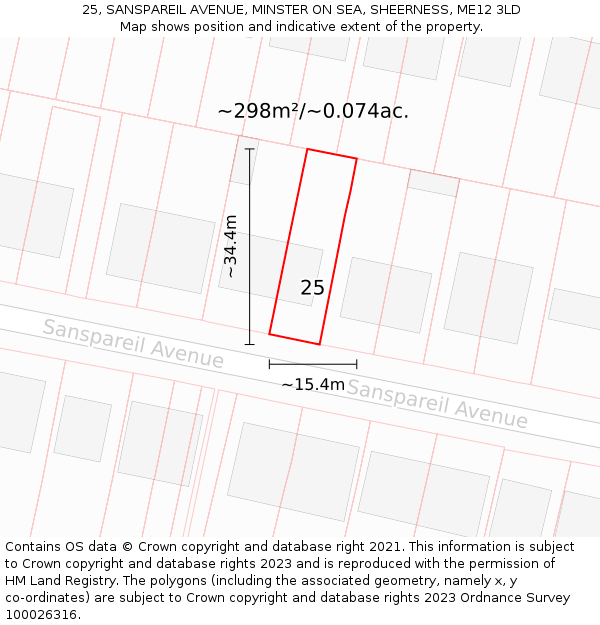 25, SANSPAREIL AVENUE, MINSTER ON SEA, SHEERNESS, ME12 3LD: Plot and title map